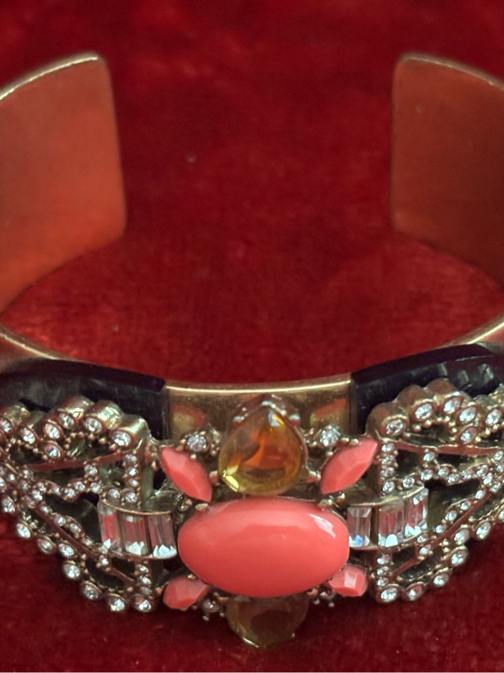 Gold-Tone Coral Crystal Cuff Bracelet